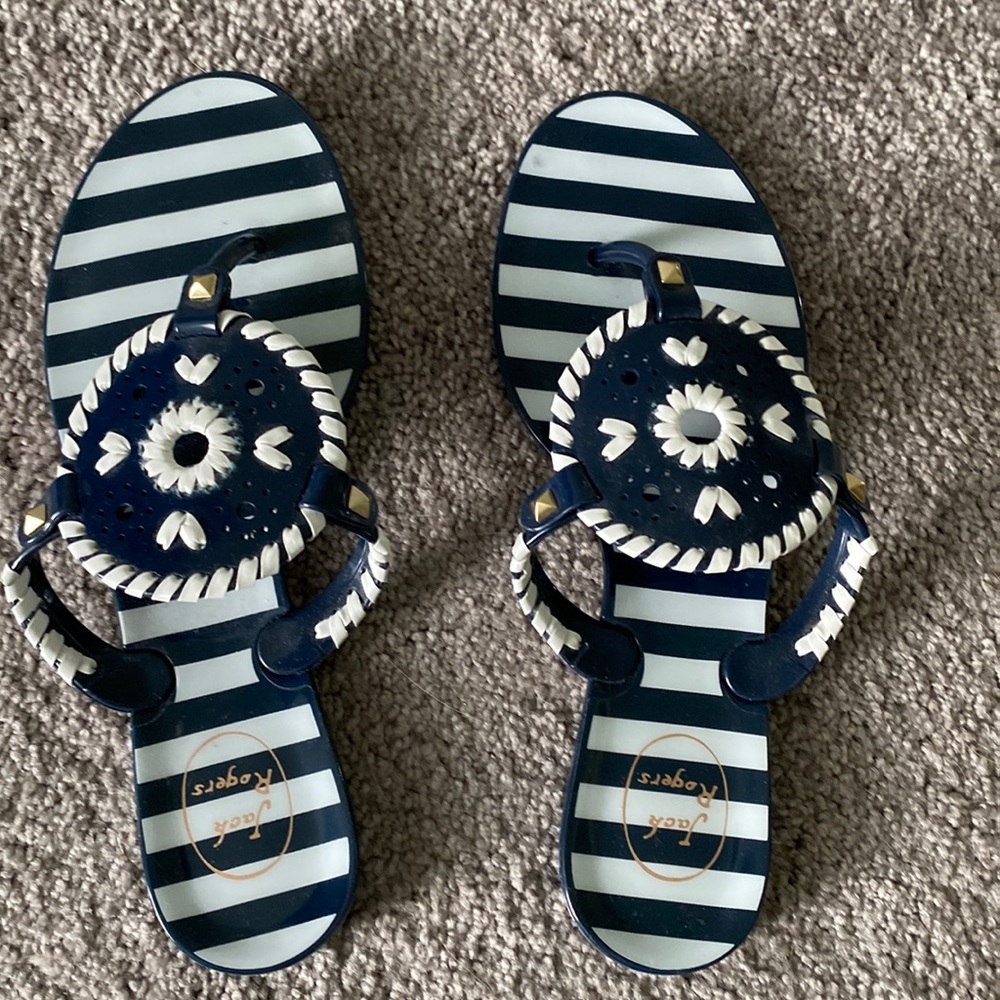 Jack Rogers jelly sandals - worn once. Navy and white stripes size 8